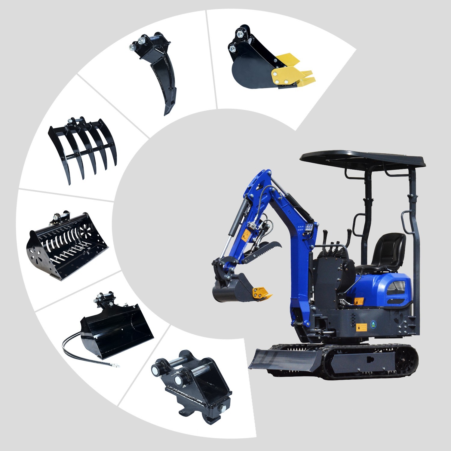 Mini excavator attachments for excavators under 2 tons with free delivery