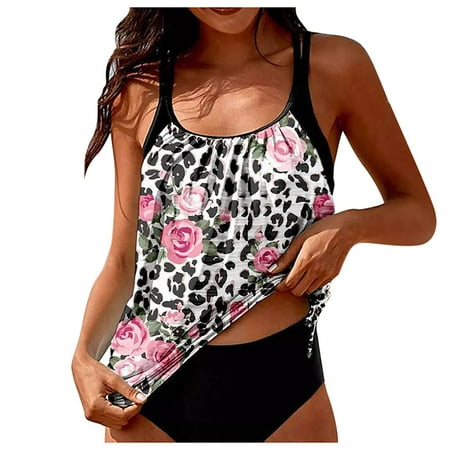 Akiihool Plus Size Swimsuit For Women Underwire Tankini Swimsuits for Women Two Piece Bathing Suits Tankini Top with Boyshorts Swimwear for Women (A,L)