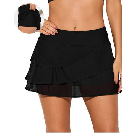 DOKOTOO Womens Summer Waistband Layered Swimdress Fashion Ruffle Swim Skirt Solid Color Swimsuit Bottom