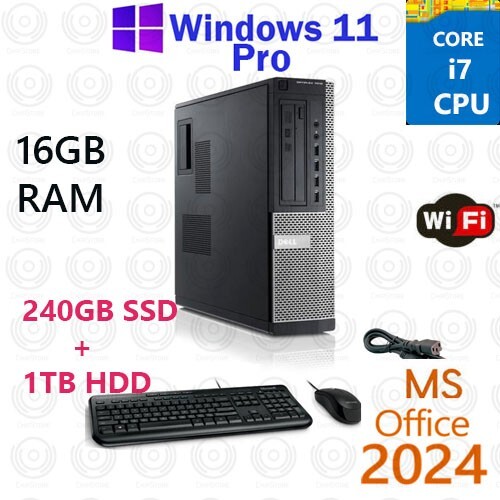 Windows 11 Dell i7 3.4 ghz 16GB RAM 250GB SSD+1TB WiFi Desktop Computer PC