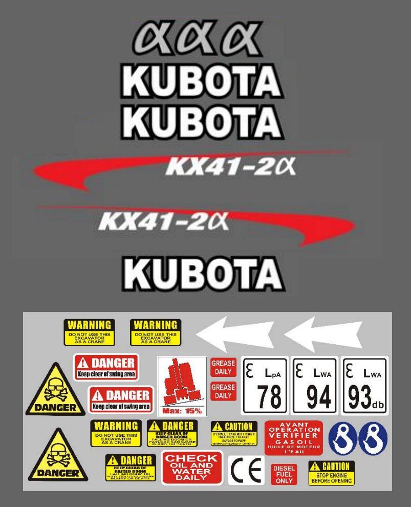 Decal Sticker set. KUBOTA KX41-2 Mini Digger Pelle Bagger Excavator