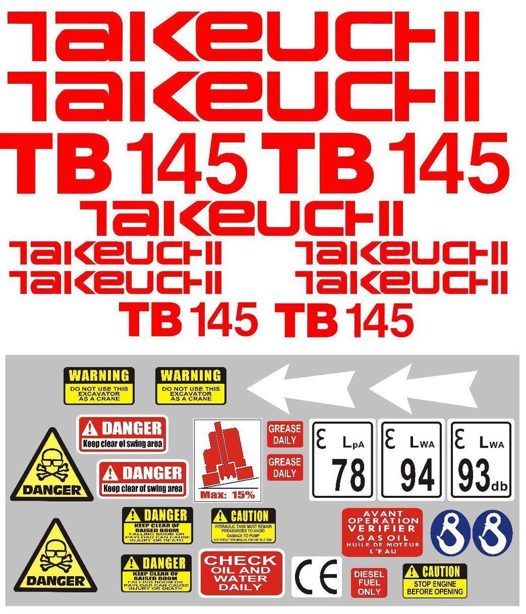 Decal Sticker set for: Takeuchi TB145  Mini Digger Pelle Bagger Excavator