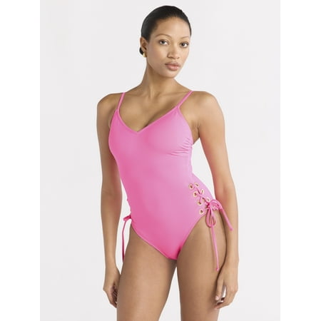 Sofia by Sofia Vergara Women’s and Women’s Plus One Piece Swimsuit with Lace Up Sides, Sizes XS-2X