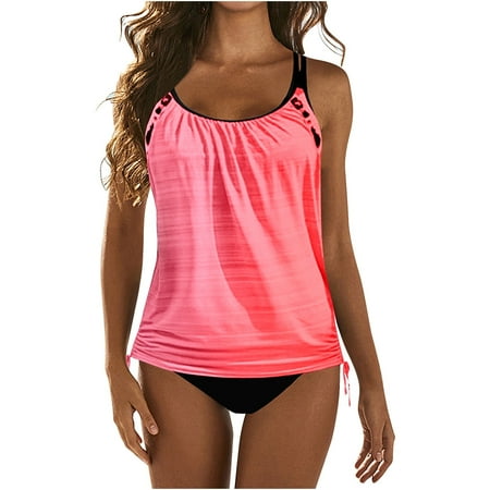 SELONE Womens Tankini with Shorts Summer Tankini Swimsuits Loose Fit Floral Printed Modest Two Piece Bathing Suits Swimwear Pink 2XL