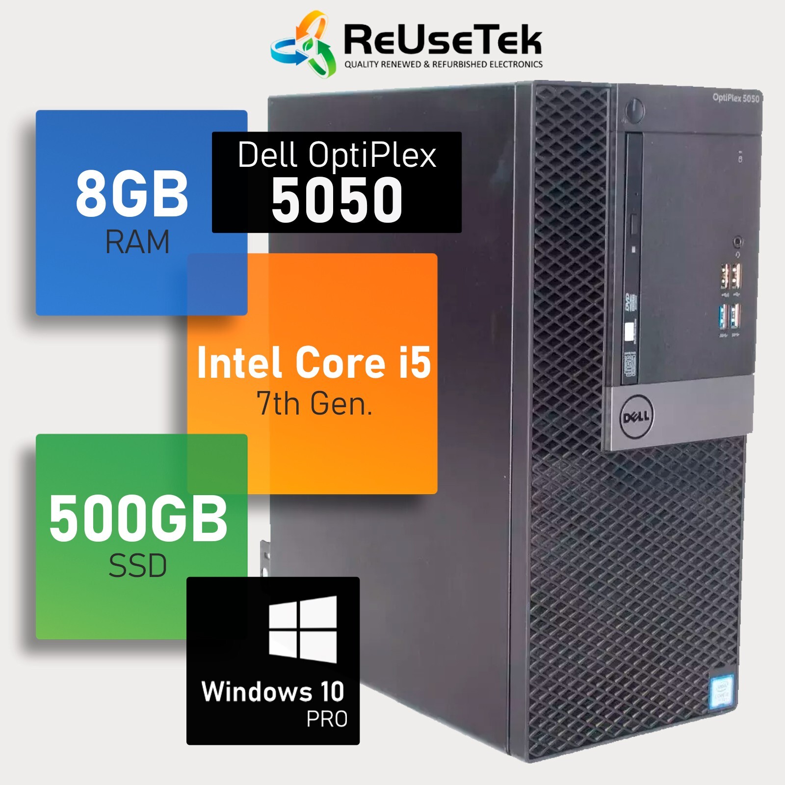 Dell OptiPlex 5050 Tower Intel i5 7th Gen 8GB RAM 500GB SSD HDMI Win 10 Desktop