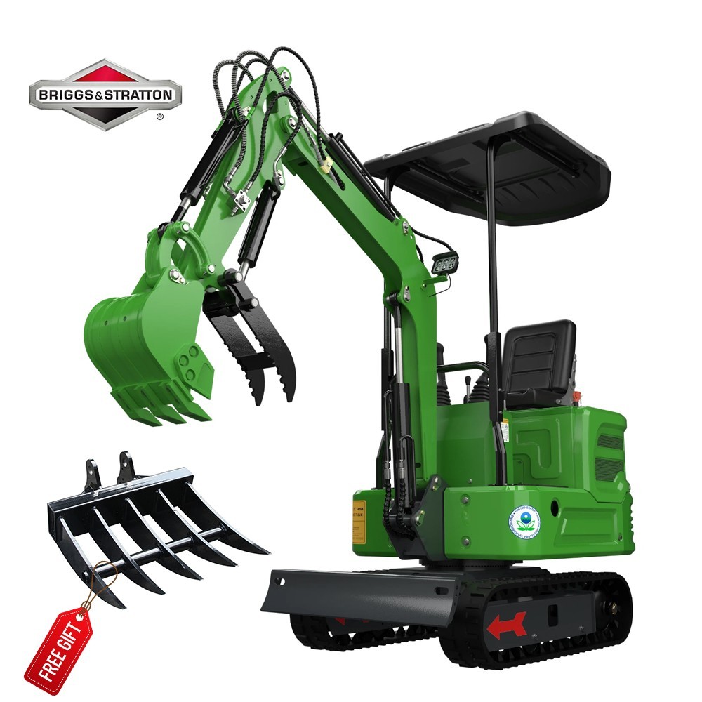 FREE Rake Mini Excavator 1 Ton Digger 13.5hp Gas Tracked Crawler B&S Engine NEW