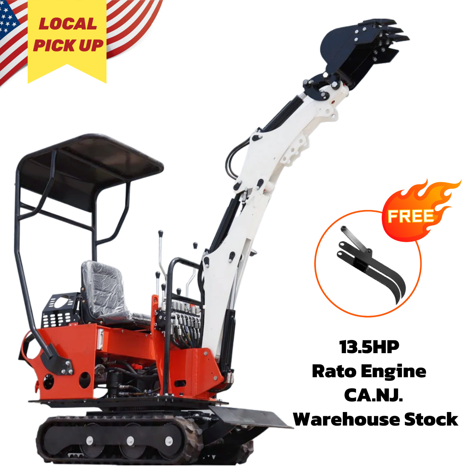 NJ/CA PICK UP Mini Excavator for Sale 13.5HP Extendable Tracks with EPA Engine