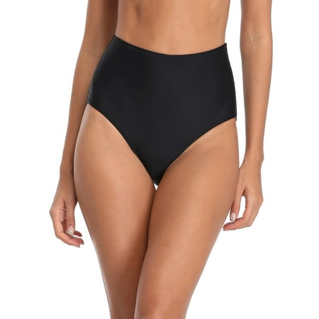 RELLECIGA Women’s High Cut Cheeky High Waisted Bikini Bottoms Tummy Control Swim Bottom Full Coverage Underwear Panties Black Swimsuit Bathing Suit Bottom Size Small