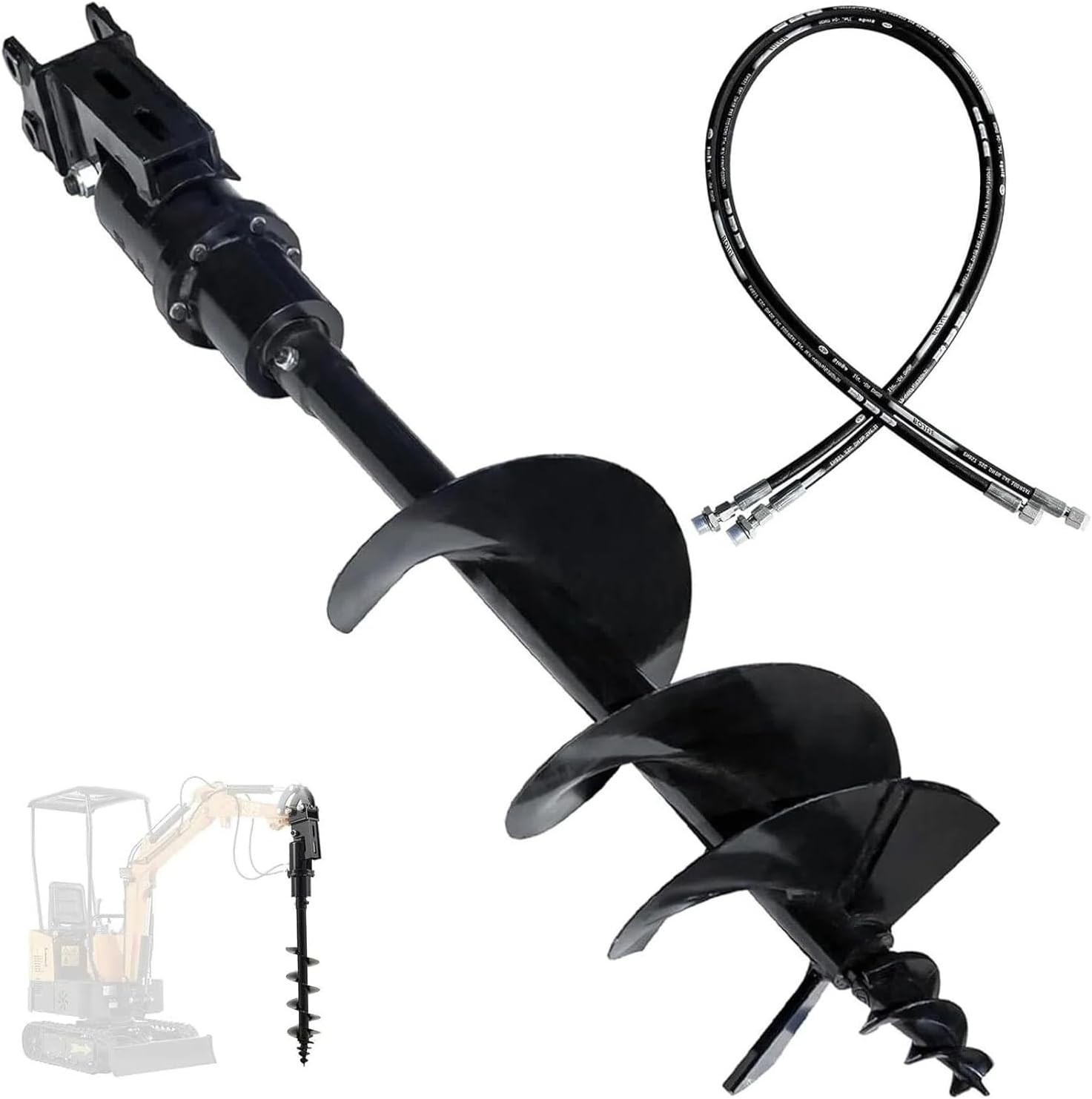 300mm Auger Drill For 1Ton-2Ton Mini Excavator Attachments With Hoses