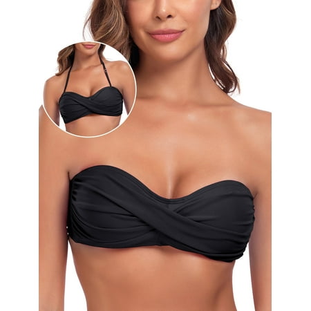 Ocean Blues Women’s Halter Bikini Top Twist Bandeau Swimsuit Top Adjustable & Removable Straps Bikini Bathing Suits for Women