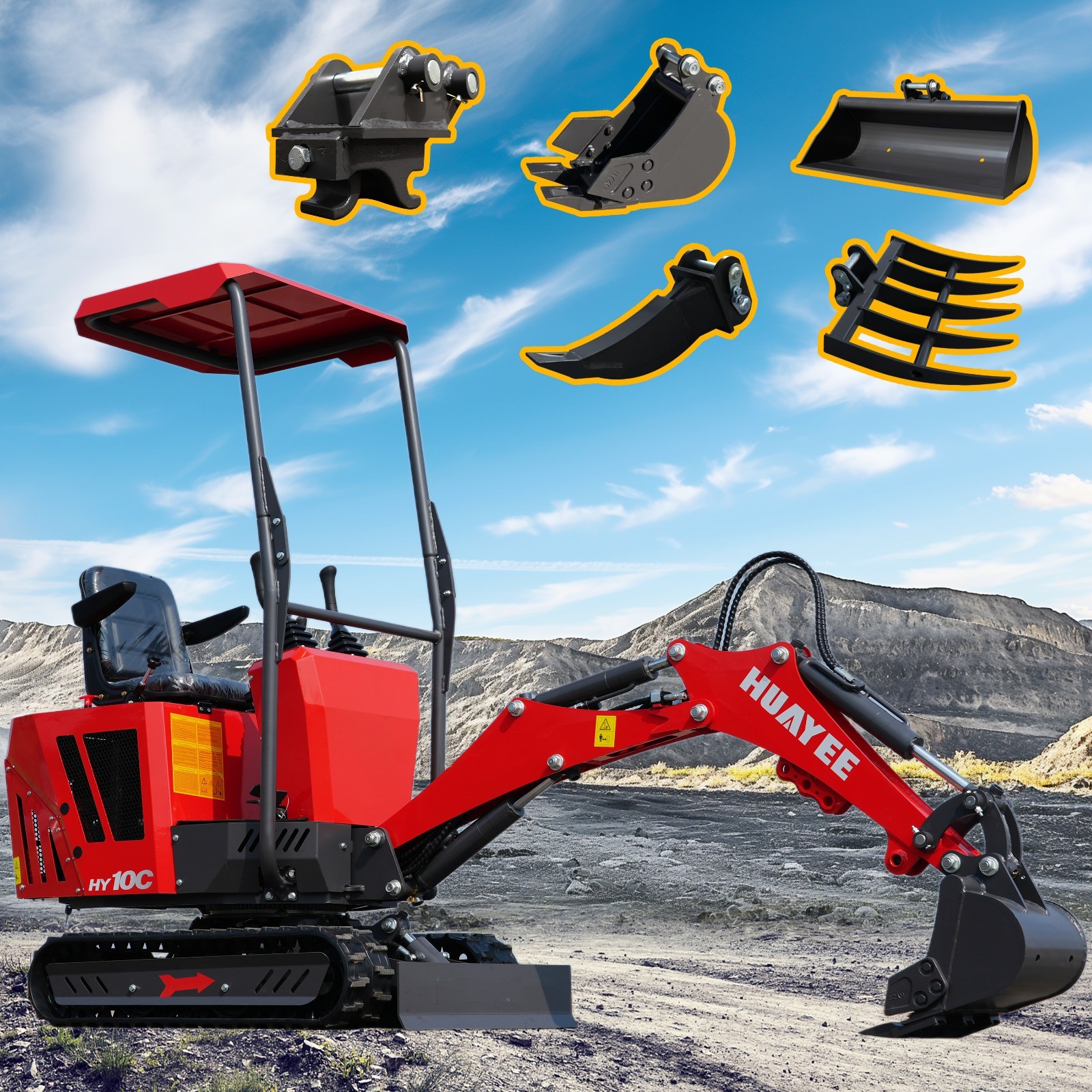 Mini Excavator 1 Ton 13.5hp Mini Digger Crawler Gas EPA Engine w 5 attachments