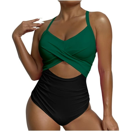 Women Cutout One Piece Swimsuit Tummy Control High Waisted Swimwear Wrap Tie Back Bathing Suit