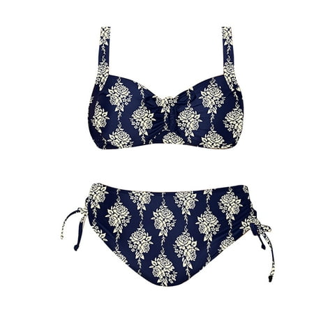 Aayomet Womens Swimsuits Women’s Plus Size Two Piece Swimsuit Print Bikini Swim Bra Pad Underwire Triangle Swimsuit,E L