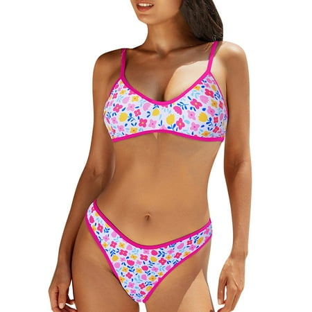 Hot Days, Bold Styles UTSJKR Women High Waisted Bikini Sets Floral Tummy Control Swimsuit Two Piece Bathing Suit Full Coverage Teen Triangle Top Hot Pink S