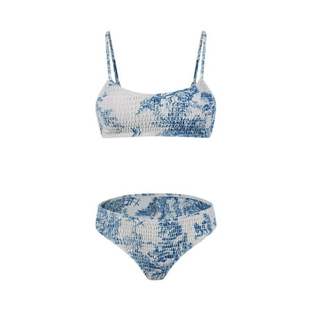Buigttklop Swimsuits for Women 2025,Women’S Retro Printing Suspenders Swimsuit Smock Sexy Fashion Bikinis Sets