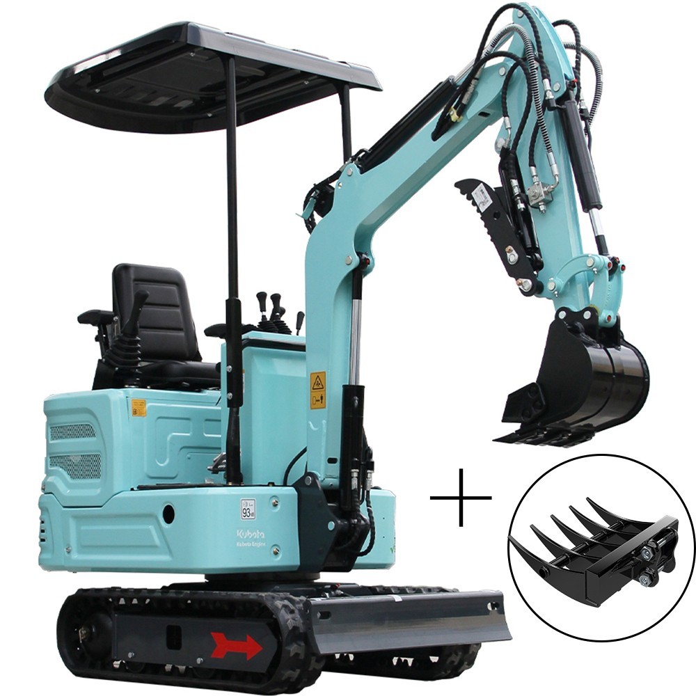 FREE SHIPPING 1.4 Ton Mini Excavator Hydraulic Kubota Engine+400mm Rake Attach