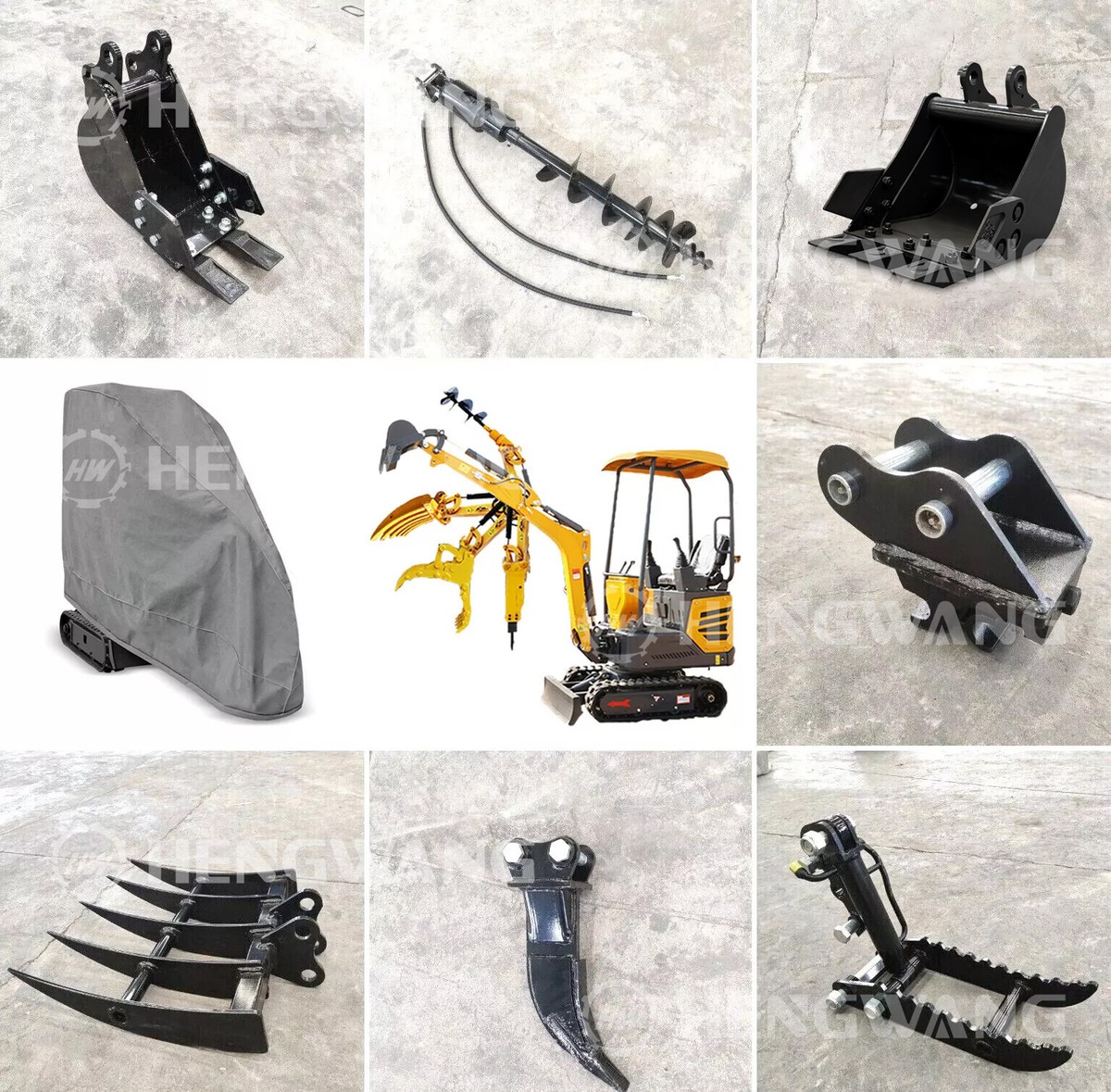 Attachments Mini Excavator : Grabber, Ripper, Rake, Auger, Bucket Free shipping