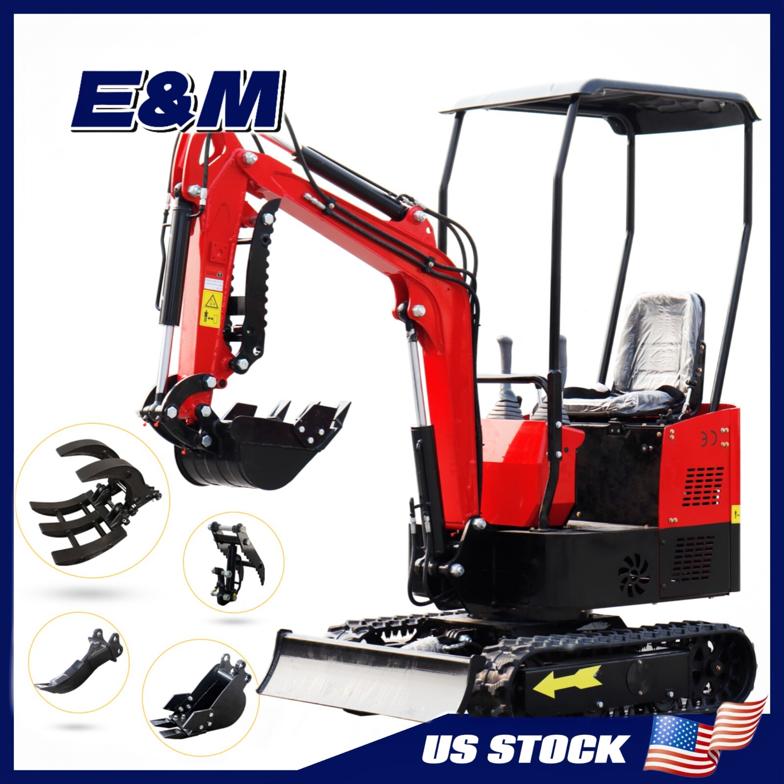 One Ton 13.5HP Hydraulic Mini Excavator Small Digger with Roof in Stock USA