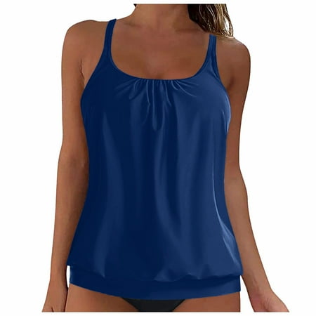 Akiihool Modest Tankini Tops for Women – Loose Fit Swim Tops No Bottom (Dark Blue,4XL)