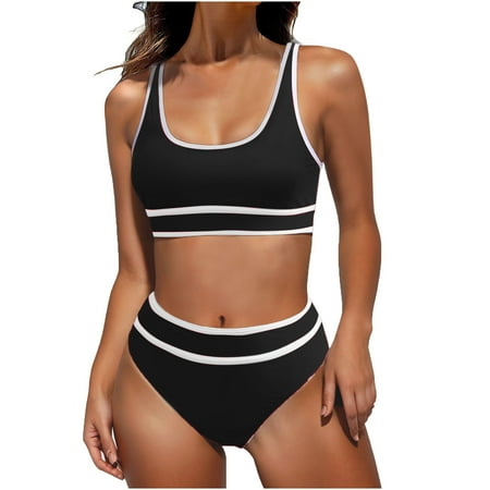 YanHoo Swimsuits for Women 2024 Women’s Bikini Sets High Waisted Two Piece Swimsuits Sporty Color Block Cheeky High Cut Bathing Suits
