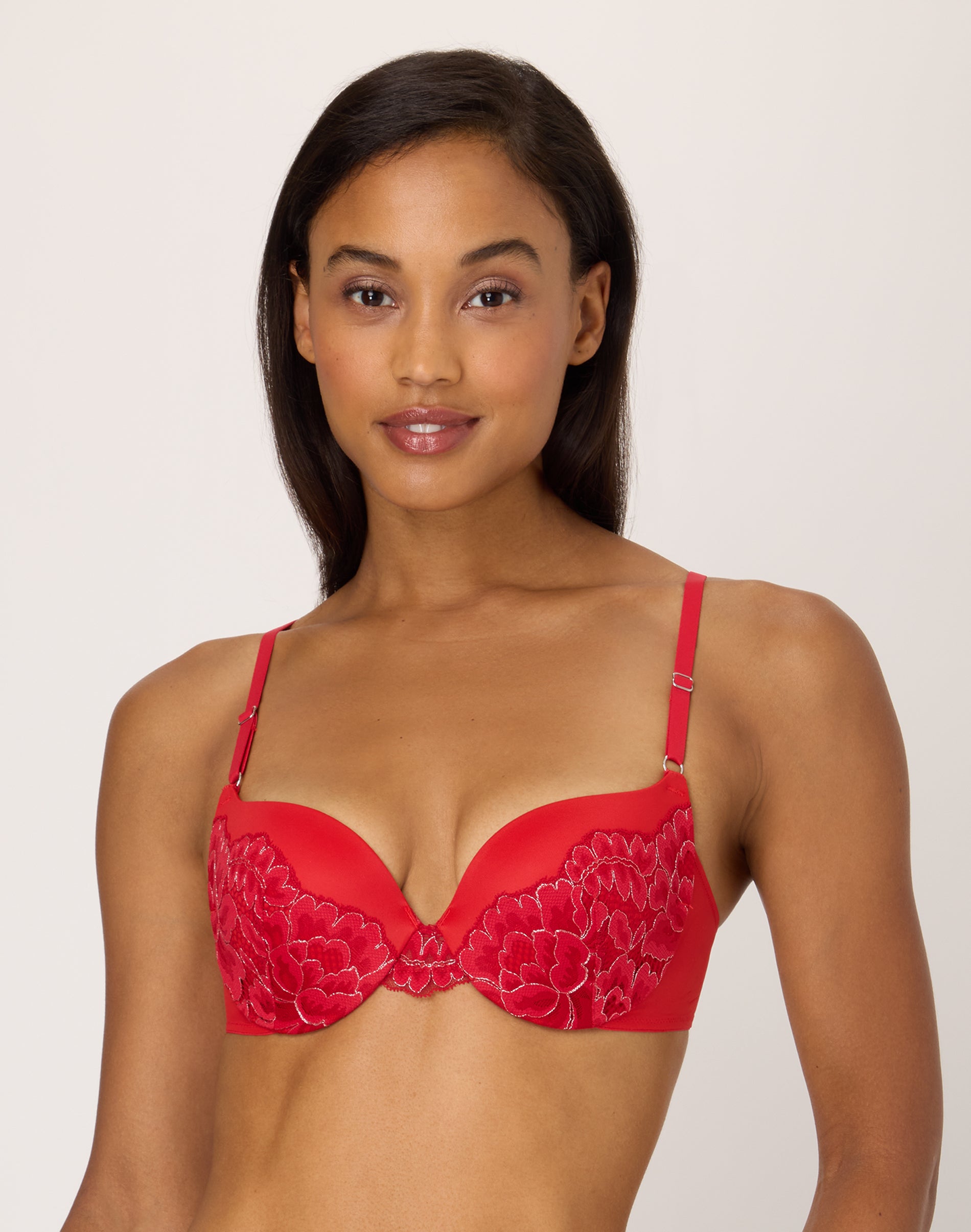 Maidenform Push Up & In Underwire Push-Up Bra Holly Berry Red W/ Silver 36C Women’s