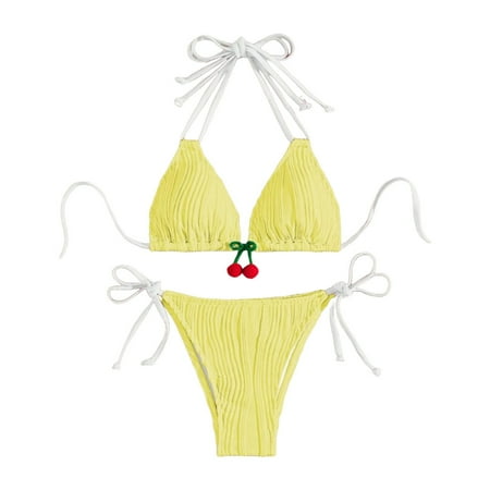 Valueadd Women’s Super Bikini Three Point Swimsuit Cherry Strap High End Resort Wear