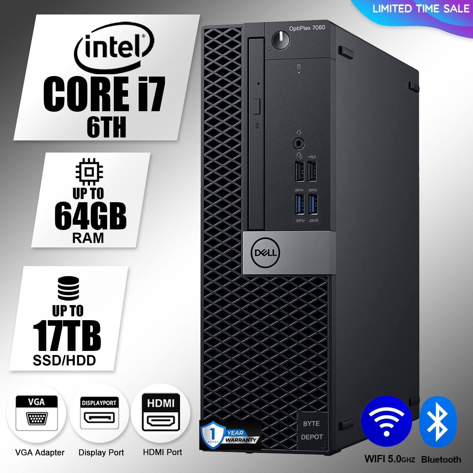 DELL Desktop Computer PC i7 6TH,up to 64GB RAM,17TB SSD HDD,Windows 10/11, WiFi
