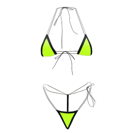UTSJKR Bikini Set for Women Extreme Triangle Top G String Swearwear Sexy Multi Clour Tie Side Mini Bathing Suit Green Free Size