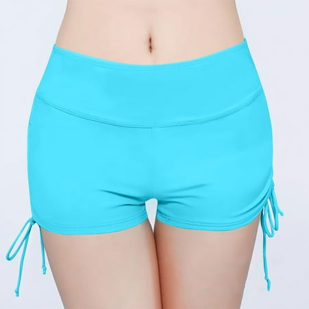 Xysaqa Women Swim Shorts Boy Shorts Swimwear Side Tie High Waisted Swimsuit Bottoms Swimming Bottom Bikini Board Shorts Bathing Suits