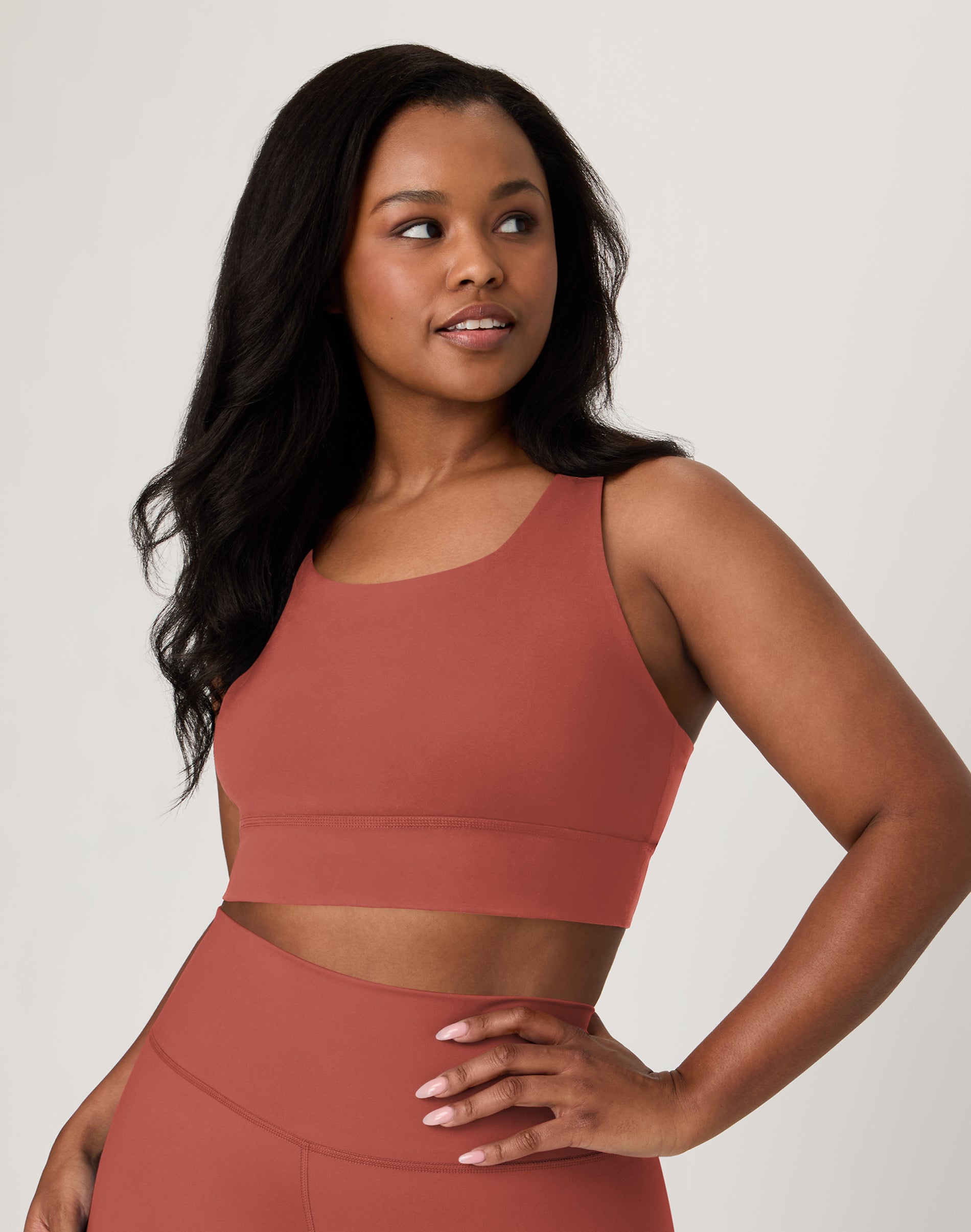 Hanes Moves Women’s Crop Sports Bra, Racerback Coral Camelia XS