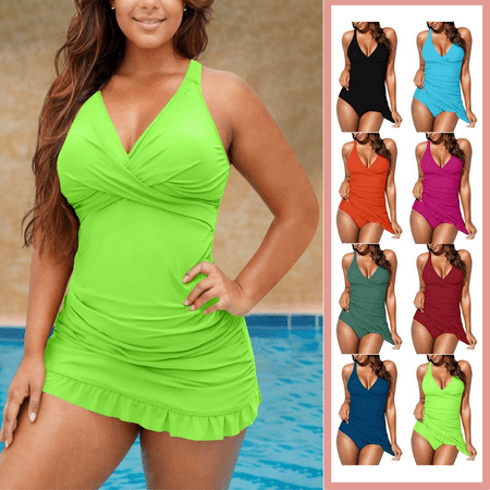 VgaVtl Womens Bathing Suits One Piece Plus Size Racerback Swimsuit for Women Ruffled Solid Color with Skirt Swimsuits,Green L VgaVtl Womens Bathing Suits One Piece Plus Size Racerback Swimsuit for Women Ruffled Solid Color with Skirt Swimsuits,Green L