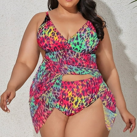 Dihao Plus Size Womens Swimsuits Summer Beach 2 Piece Suspender Swimming Dress Loose Conservative Bathing Suit Women’s Summer Fashion Plus Size Conservative Skirt Style Two-Piece Swimsuit Suit