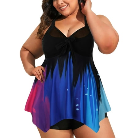 LilyLLL Plus Size Women Swimdress+Swim Briefs Bottoms Swimsuit Monokni Beachwear