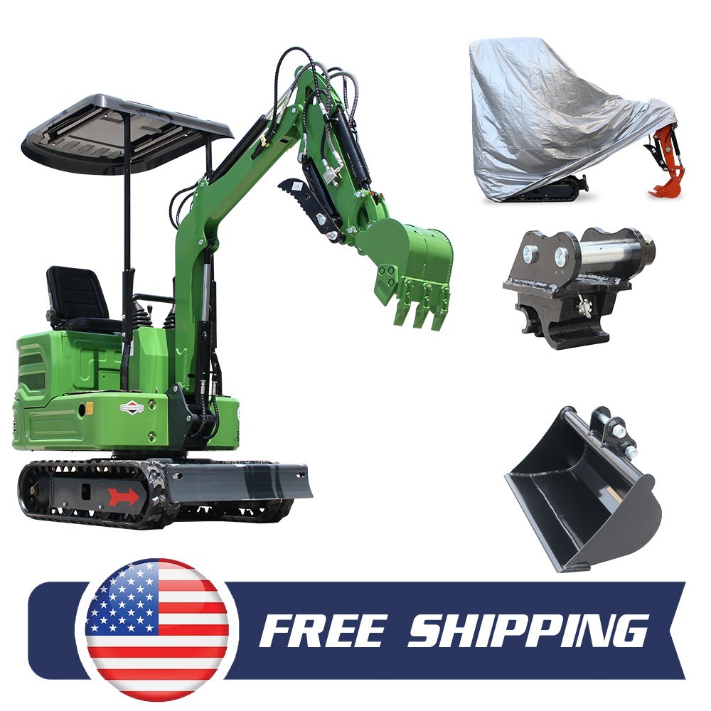 1 Ton Mini Excavator 13.5 Hp Hydraulic Thumb Clip B&S Engine Tracked Crawler EPA