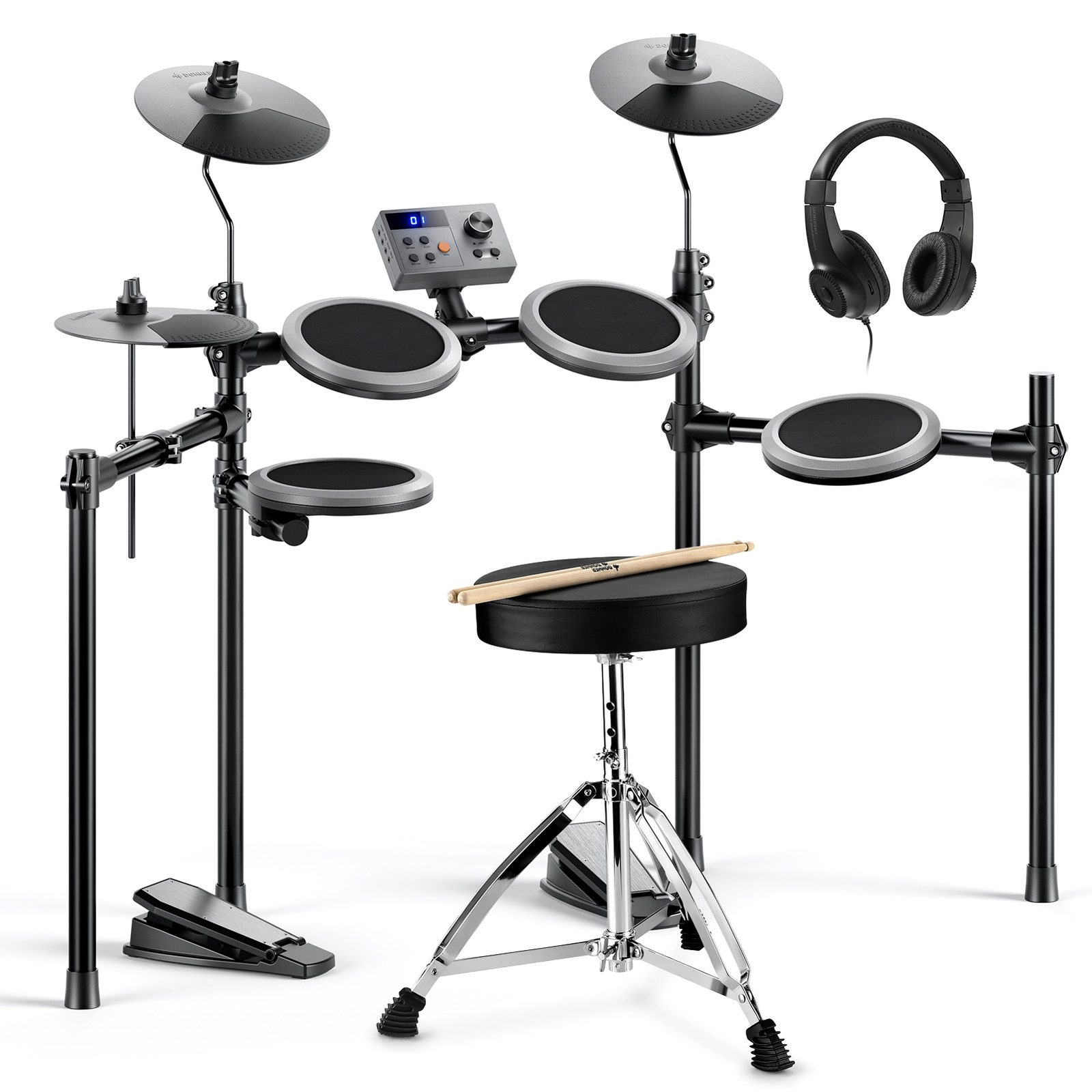 Donner DED-70 Electric Drum Set Mesh Pad With Throne Headphones Online Lessons