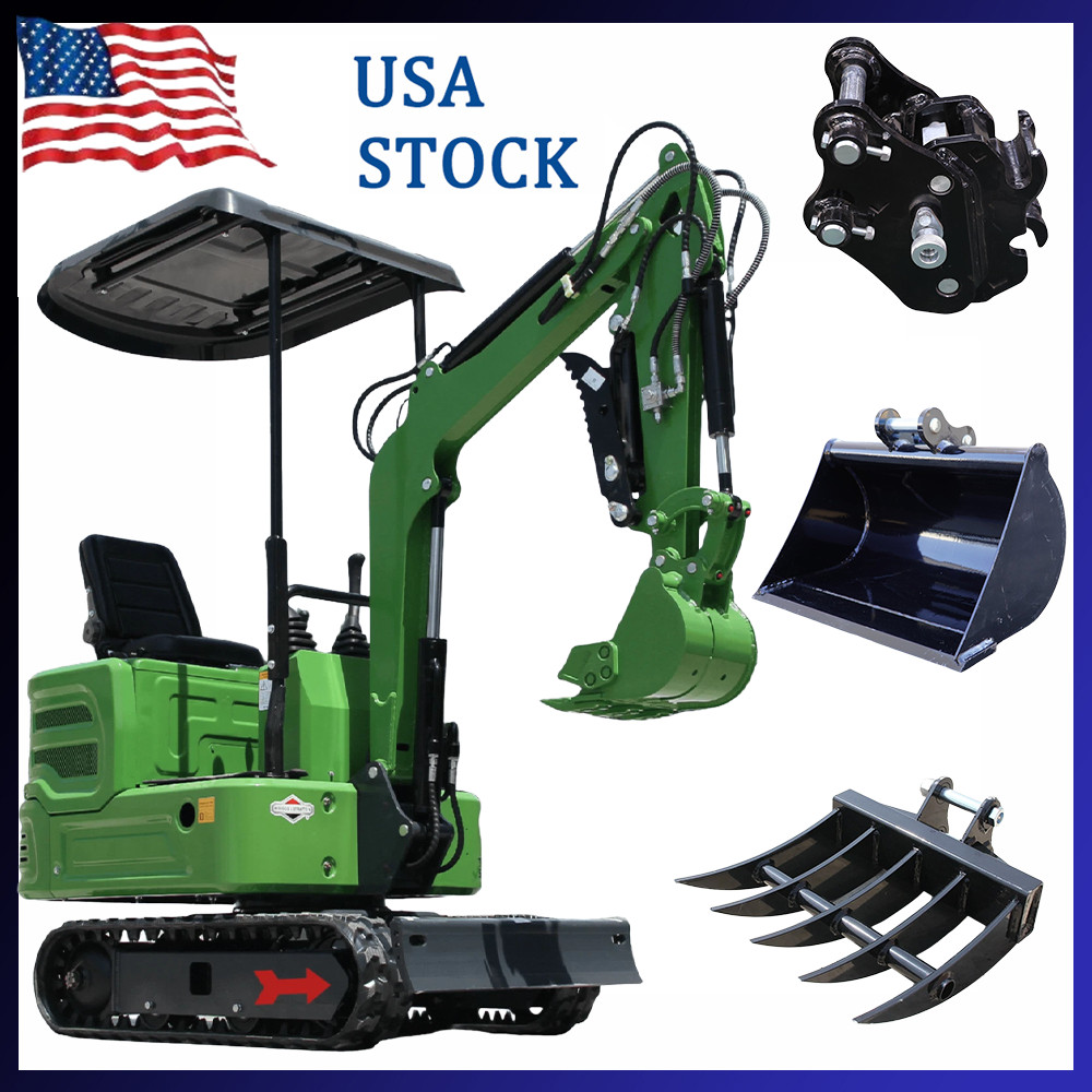 Mini Excavator B&S Engine + Quick Hitch Rake Mud Bucket Attachment Free Shipping