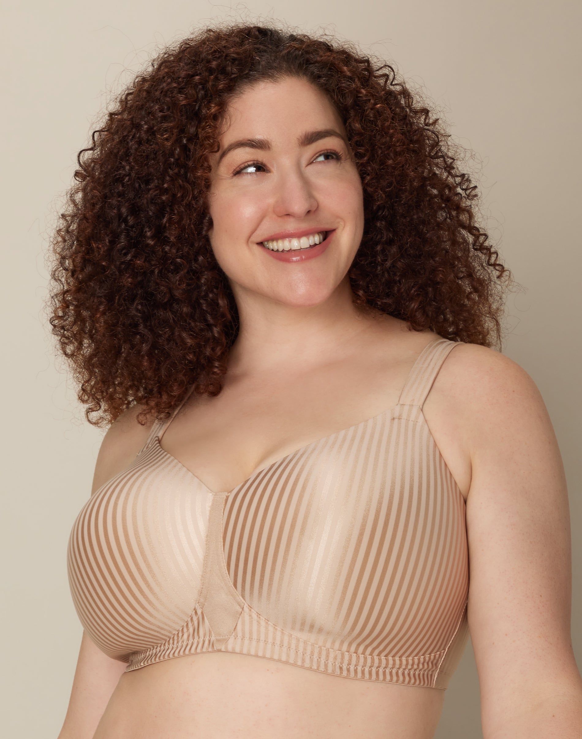 Playtex Secrets Perfectly Smooth Wireless Bra Nude Stripe 36D Women’s
