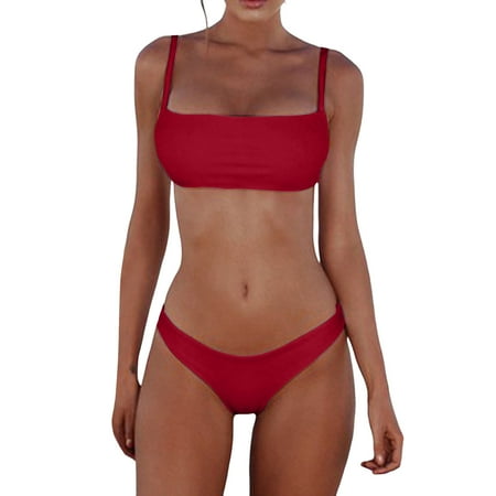 BOBOGOJP Bikini Set for Women High Waisted Two Piece Swimsuits Women Bandeau Bandage Bathing Suit 2025 (Hot Pink,M)