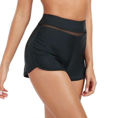 Ocean Blues Cutout Lace Women’s Swim Board Shorts Boyshorts Waistband Swimsuit Bottom High-Waist Swimming Panty Tummy Control Bathing Suit