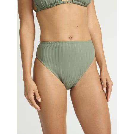 Time and Tru Women’s and Women’s Plus Hi Cut High Rise Bikini Bottoms, Sizes XS-2X