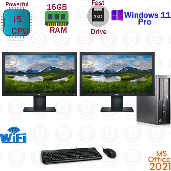 Windows 11 HP i5 16GB RAM 240GB SSD + 1TB DUAL 22″ LCD Desktop Computer PC