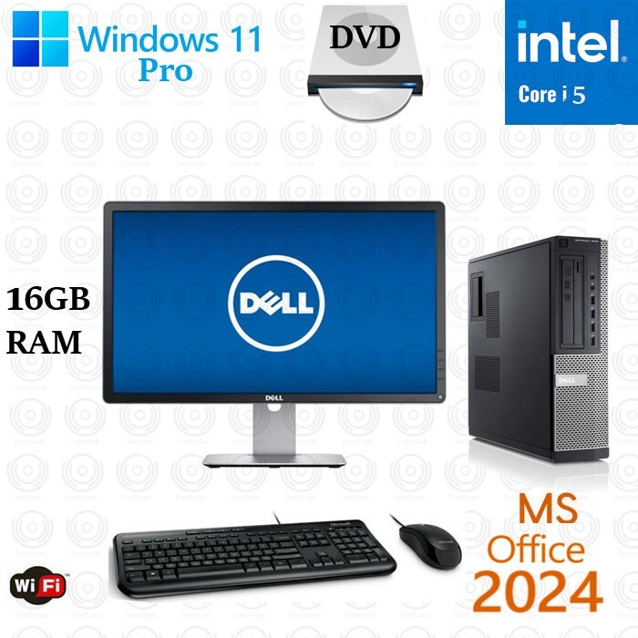 Dell Desktop Computer i5 PC 16GB RAM 1TB HDD 22 in LCD Windows 11 Pro Office 24