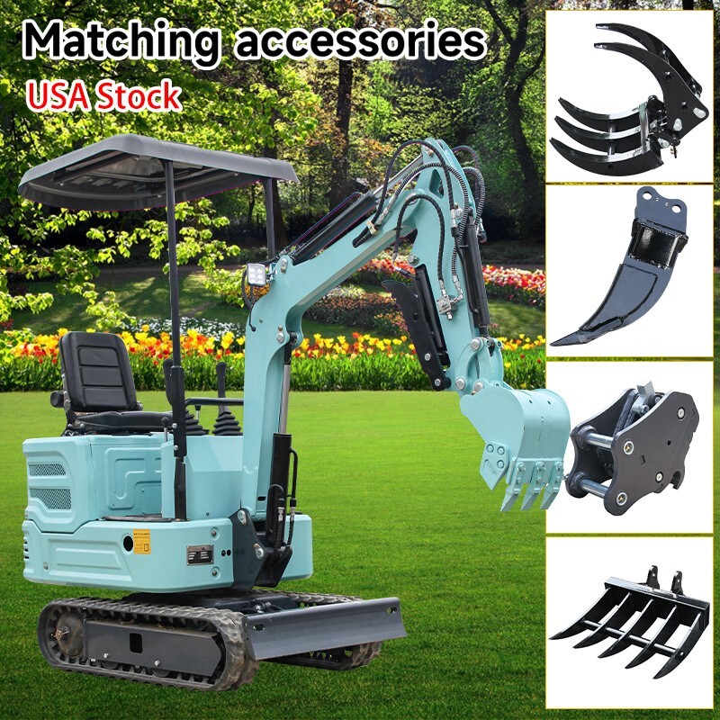Free Shipping KUBOTA Engine USA 1.4Ton Mini Excavator Hydraulic Thumb+Attachment