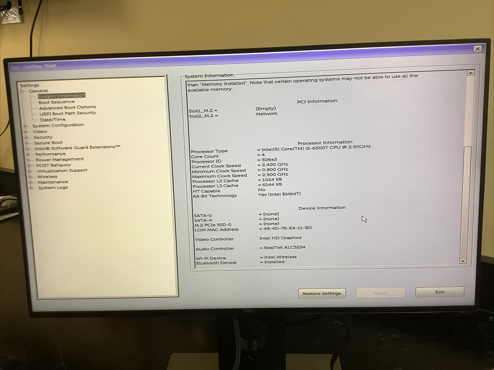 Dell Optiplex 7040 Micro i5-6500T 2.50GHz No OS