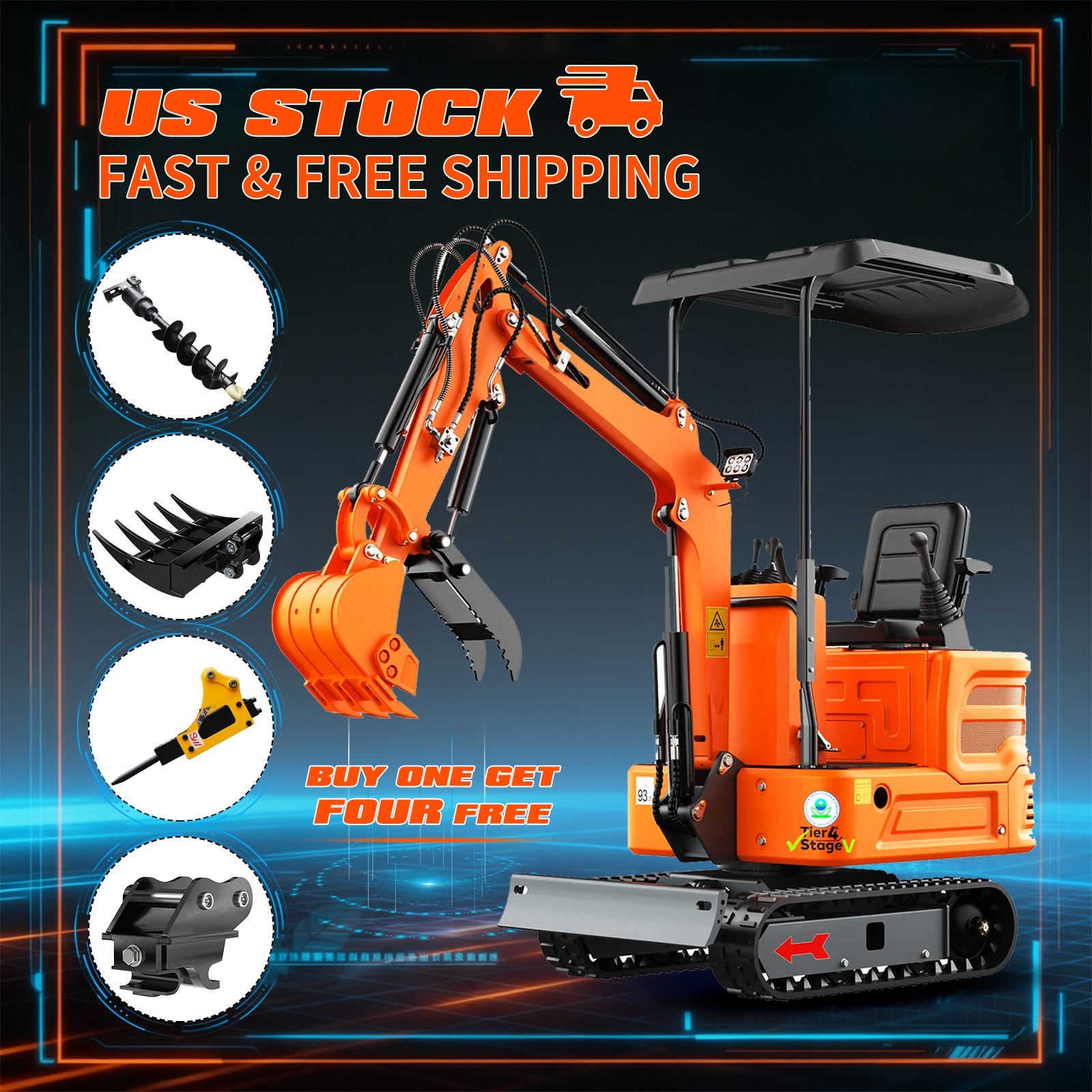 Free shipping.Mini excavator.Bili Tong gasoline engine.Radiator.Hydraulic thumb