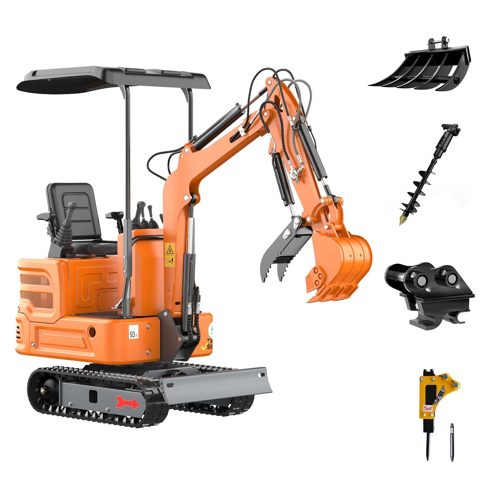 1t Mini Excavator Hydraulic Digger Pilot System Garden Gasoline B&S+4 Attachment