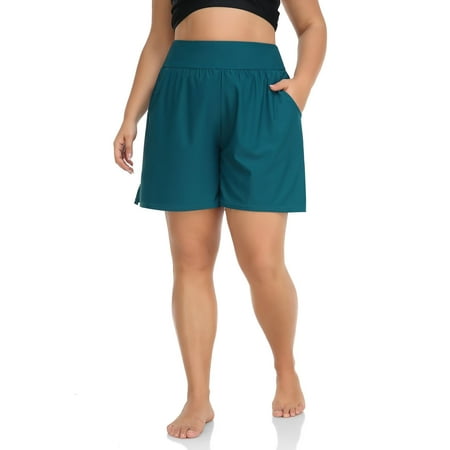 Charmo Plus Size Swim Shorts for Women High Waisted Board Shorts Tankini Swimsuit Bottom with Pockets