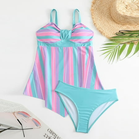 Dovford Two Piece Women’s Tankini Swimsuits Blouson Swim Tank Top with Shorts Modest Bathing Suits