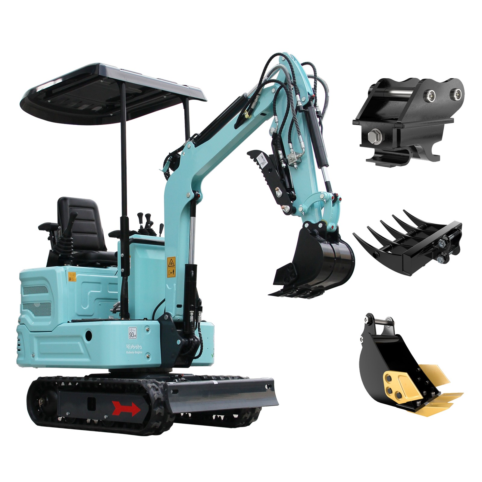 NEW 1.4ton Mini Excavator KUBOTA Diesel Crawler Type,Small Digger+3Attachment