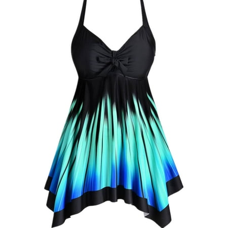 WISEFIN Women Plus Size Irregular Hem Printed Padded Swimdress 2 Piece Swing Swimsuits L-6XL